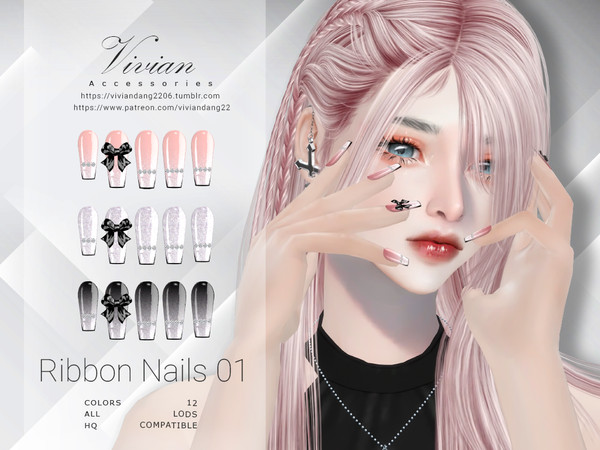 Sims 4 — Ribbon Nails [01] by VivianDang — - All new meshes