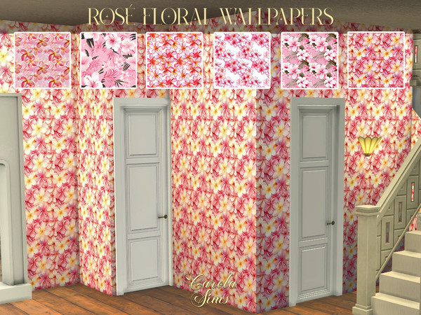 Sims 4 — Rosae Floral Wallpapers by xCarolaSimsx — Found in Build mode, Wall patterns