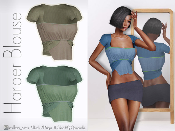 Sims 4 — Harper Blouse - ACN 606 by Asilkan — - 8 Colors