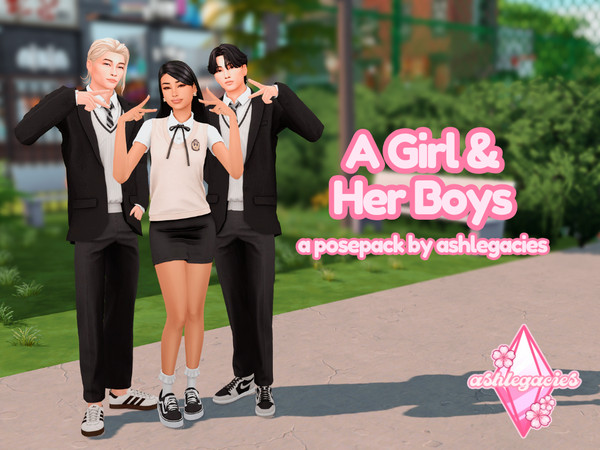 Sims 4 — A Girl & Her Boys Posepack by ashlegacies — - Posepack