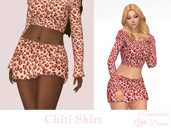 Sims 4 — Chiti Skirt by Dissia — Low waist short cheetah pattern skirt