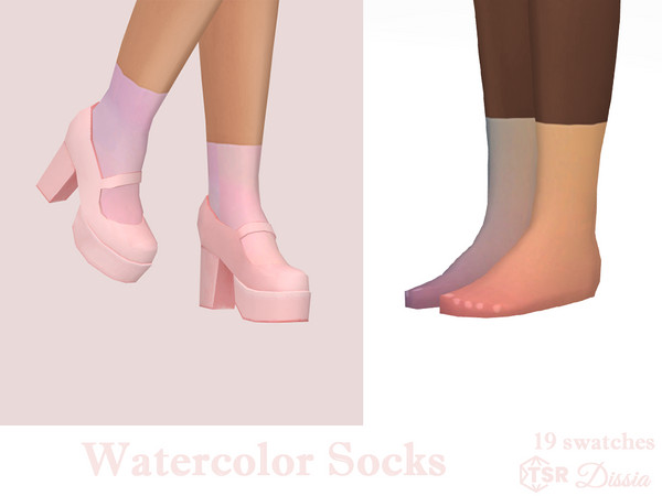Sims 4 — Watercolor Socks by Dissia — Calf colorful transparent socks