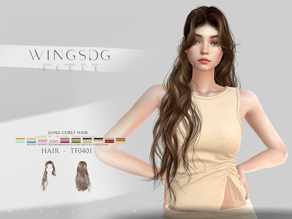 Sims 4 — WINGS-TF0401-long curly hair by wingssims — Colors:30