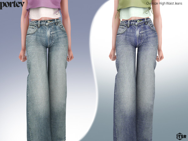 Sims 4 — Oversize High Waist Jeans by portev — new Mesh 5 colors