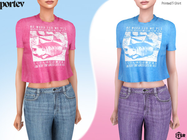 Sims 4 — Printed T-Shirt by portev — new Mesh 8 colors