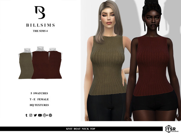 Sims 4 — Knit Boat Neck Top by Bill_Sims — This top features a knit material with a flattering boat neckline! - Female,