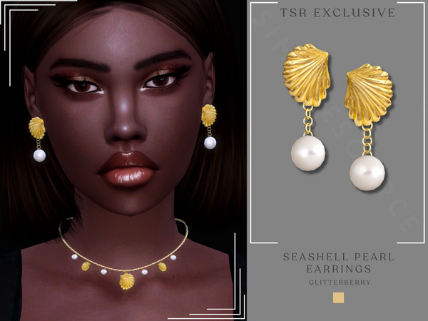 Sims 4 — Seashell Pearl Earrings by Glitterberryfly — Get a $6 discount on the Yearly VIP Subscription using code