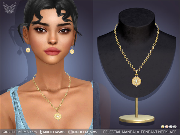 Sims 4 — Celestial Mandala Pendant Necklace by feyona — Celestial Mandala Pendant Necklace comes in 4 colors of metal: