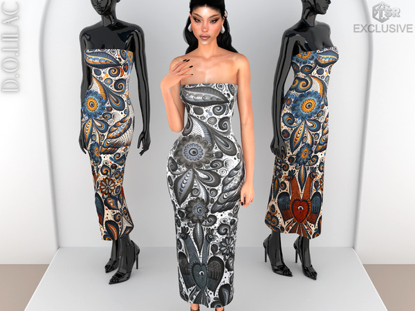 Sims 4 — Patterned Strapless Dress DO0800 by DOLilac — Custom thumbnail
