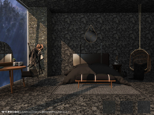 Sims 4 — Granito Wall by Caroll912 — A 3-swatch, granite stone wall in black tones. Suitable for indoor and outdoor use,
