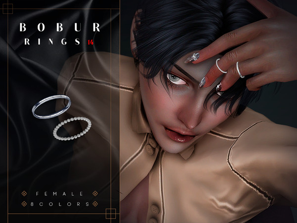 Sims 4 — Pearl Rings by Bobur2 — Thin rings with pearls for the left hand for female 4 colors I hope you like it