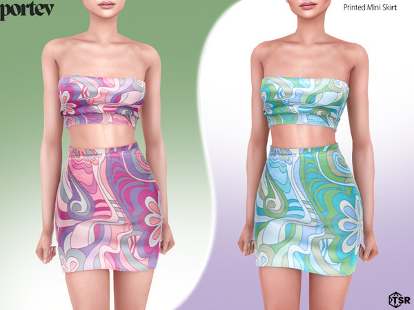 Sims 4 — Printed Mini Skirt by portev — new Mesh 7 colors