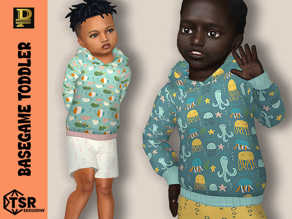 Sims 4 — Toddler Under the Sea Summer Hoodies by Pelineldis — Five hoodies for toddler boys and girls with sea life
