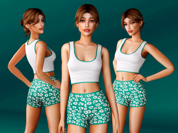 Sims 4 — Set of a tank top and leopard shorts by Pusha_Pusha — A cute and comfy two-piece set with a crop top and