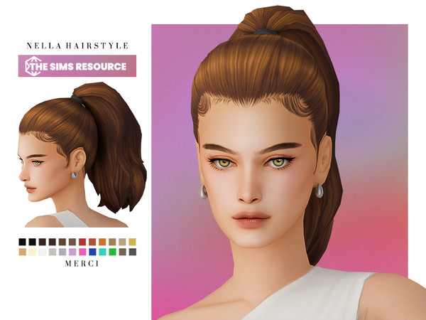 Sims 4 — Nella Hairstyle by -Merci- — New Maxis Match Hairstyle for Sims4. -24 EA Colours.