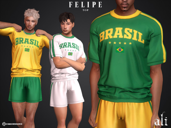 Sims 4 — FELIPE top by ali1 — Brasil Letter Graphic T-Shirt