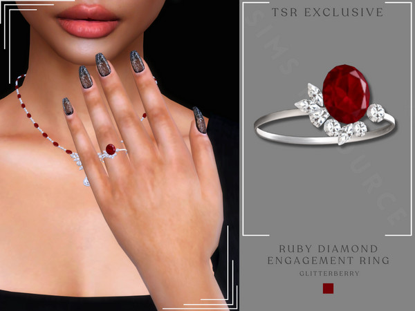 Sims 4 — Ruby Diamond Engagement Ring by Glitterberryfly — Get a $6 discount on the Yearly VIP Subscription using code
