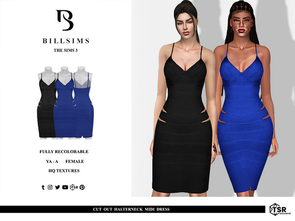 Sims 3 — Cut Out Halterneck Midi Dress by Bill_Sims — This dress features a viscose material with a halterneck design and