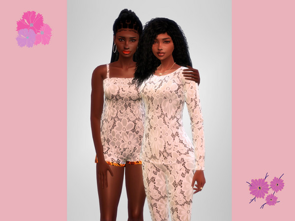 Sims 4 — Lacepjsdaugtherbottom.package by SimmerClara — Matching set mother daughter pyjamas perfect for this spring