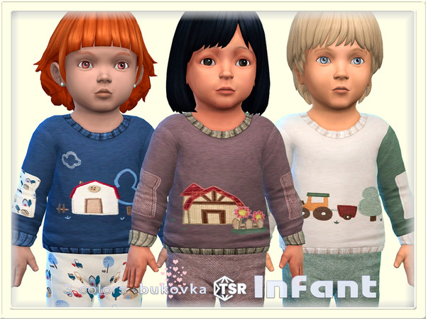 Sims 4 — Shirt Farm Life by bukovka — Cute sweater for infants of both sexes: for girls and boys in 3 color options. All