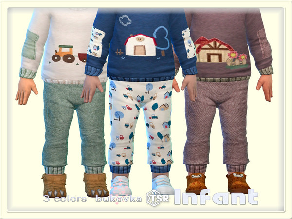 Sims 4 — Pants Farm Life by bukovka — Cute pants for infants of both sexes: for girls and boys in 3 color options. All
