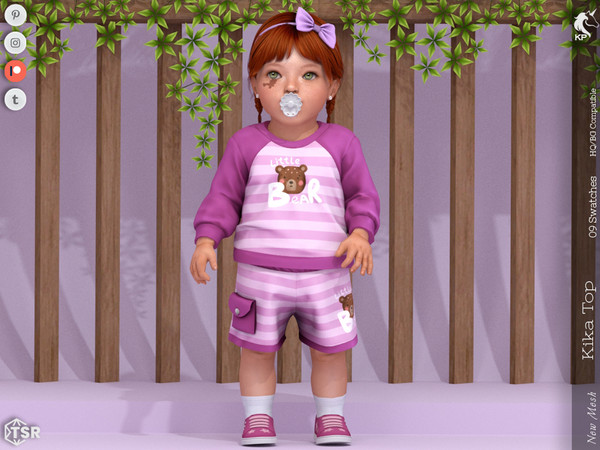 Sims 4 — Kika Top- Infant by KaTPurpura — long-sleeved sweater with a bear and lines print