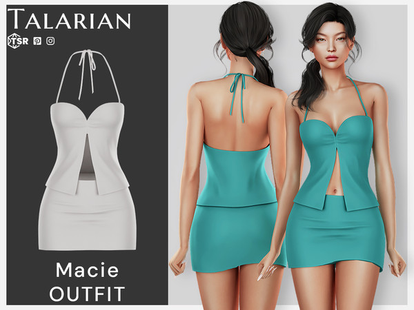 Sims 4 — Macie Outfit by talarian — Two-piece mini outfit with halter sweetheart top featuring front slit and matching