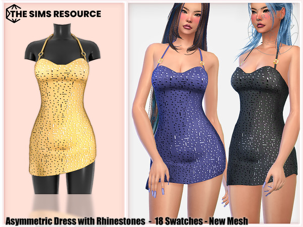 Sims 4 — Asymmetric Dress with Rhinestones by Harmonia — New Mesh