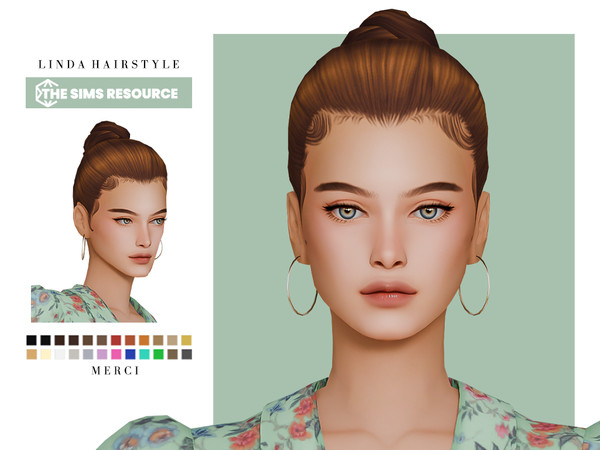 Sims 4 — Linda Hairstyle by -Merci- — New Maxis Match Hairstyle for Sims4. -24 EA Colours.