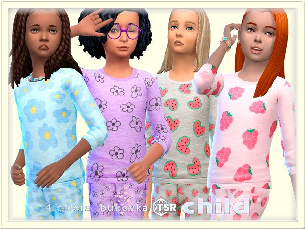 Sims 4 — Shirt Mix by bukovka — Fashionable sweater for children only for girls in 4 color options. Installed separately,
