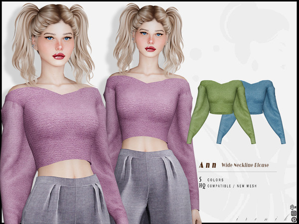 Sims 4 — Ann Wide Neckline Blouse by _ironik_ — -5 Colors