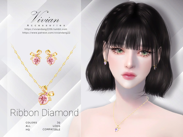 Sims 4 — VivianDang_AF_Necklace_RibbonDiamond.package by VivianDang — - Contains 2 items: Earing and Necklace