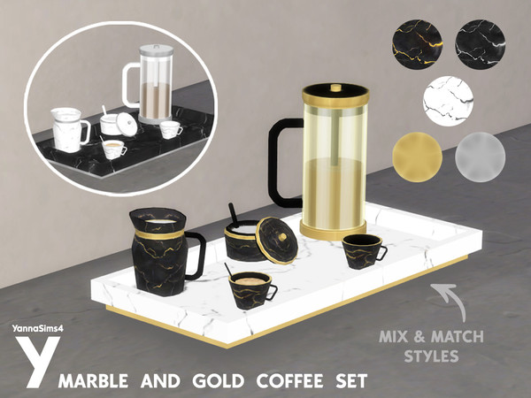 Sims 4 — YannaSims4 Marble And Gold Coffee Set Sugar by YannaSims4CC — Hi! Here's a luxury coffee set in white and black
