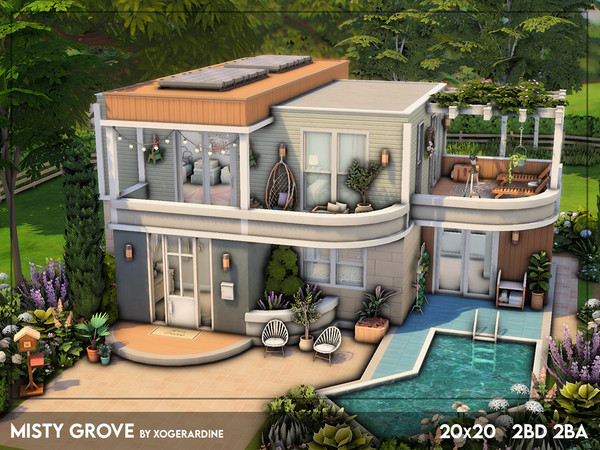 Sims 4 — Misty Grove (NO CC) by xogerardine — Weird shapes that kind of work together and here we have a family house