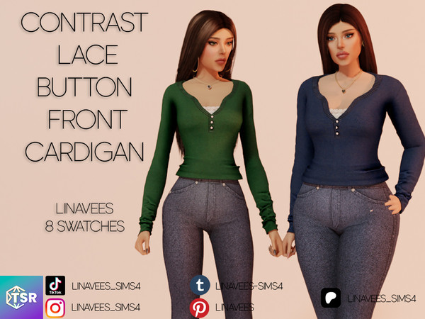 Sims 4 — ELENA - CONTRAST LACE BUTTON FRONT CARDIGAN by linavees — New Mesh