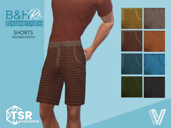Sims 4 — B&HRx Houndstooth Shorts by SimmieV — A set of dressy shorts in houndstooth. Available in an assortment of 8
