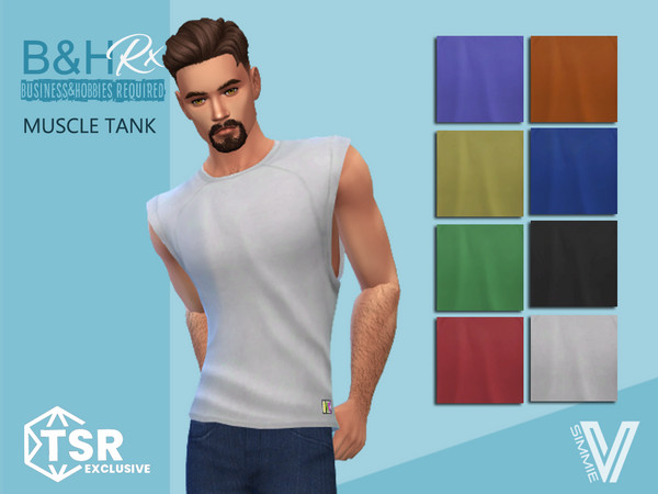 Sims 4 — B&HRx Muscle Tank by SimmieV — This muscle tank has been all cleaned up and 8 sporty colors have been