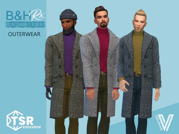 Sims 4 — B&HRx Outerwear by SimmieV — A Herringbone coat, knitted sweater and corduroy slacks are the basis of
