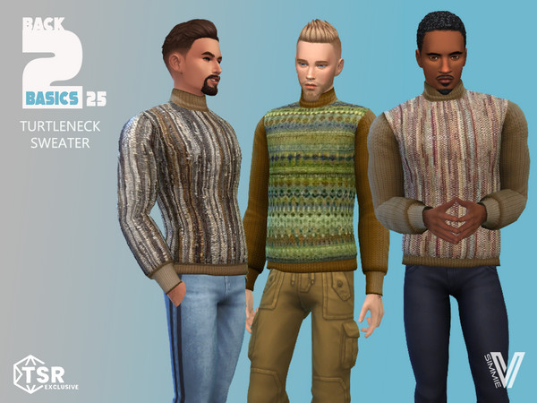 Sims 4 — B2B Turtleneck Sweater by SimmieV — A knitted turtleneck sweater with 8 earthy new patterns.