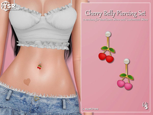 Sims 4 — (Wisteria) Cherry_BellyPiercing A (for BaseGame skins).package by WisteriaSims — This Set Includes 2 piercings,