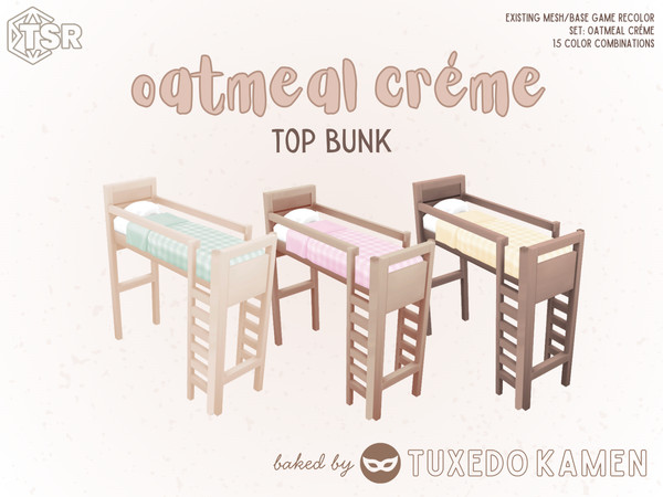 Sims 4 — Oatmeal Creme - Top Bunk by tuxedokamen — The Mod Pod top bunk bed gets a charming makeover. Complete your