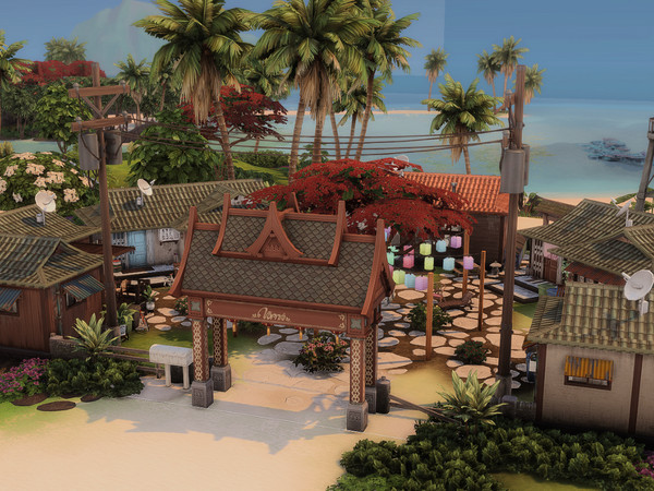 Sims 4 — Tide & Tea Village - Hanok Fishing Village Lot (NO CC) by Meerigold — Between the waves and the mountains,