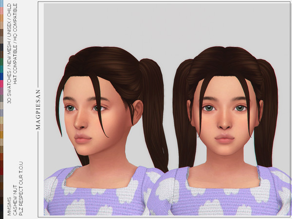 Sims 4 — Cashew nut Hair for Child by magpiesan — Twintails hairstyle in 30 colors for Child.
