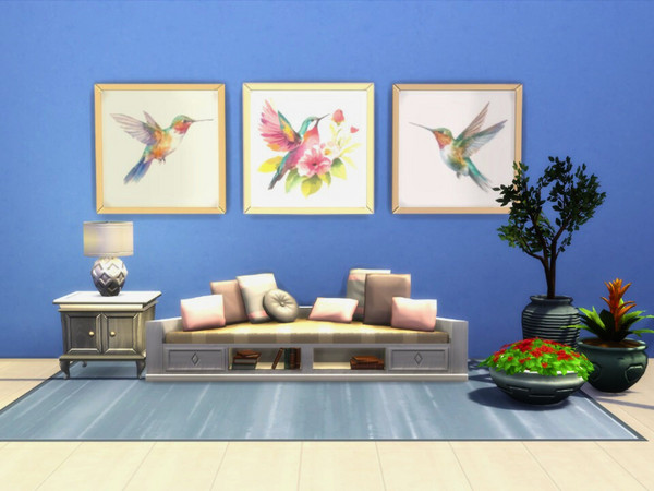 Sims 4 — Hummingbird Whimsy Collection by Creative Intuitive Designs — Colorful hummingbird wall art to brighten any
