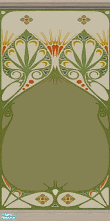 Sims 2 — "So Nouveau" Wallpaper by prin6je — Art Nouveau wallpaper with red and gold accents, molding in beige