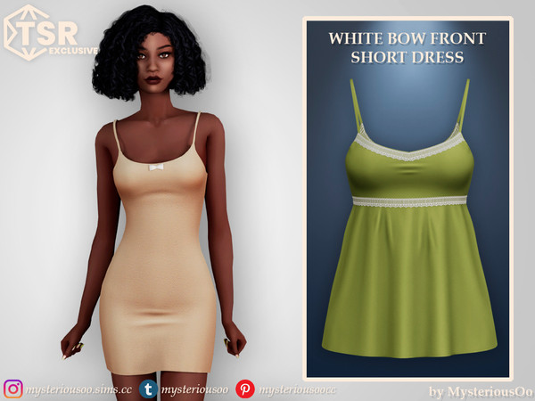 Sims 4 — White bow front short dress by MysteriousOo — White bow front short dress in 12 colors