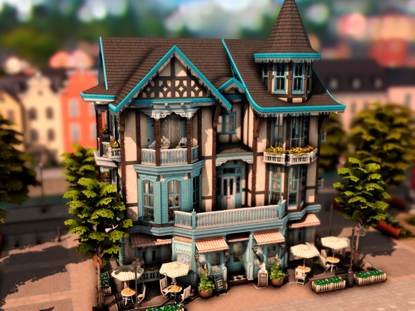 Sims 4 — Residential + Candy Shop (NO CC) by plumbobkingdom — This old European-style building stands out with its