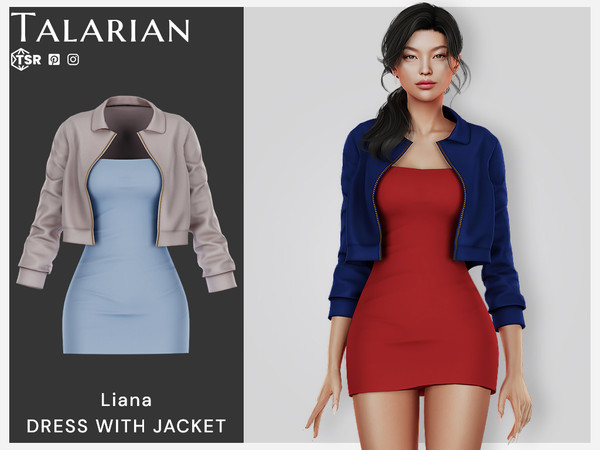 Sims 4 — Liana Dress with Jacket by talarian — Bodycon mini dress paired with cropped bomber jacket featuring front zip