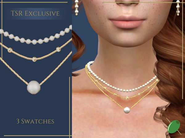 Sims 4 — Macie Necklace by Pitted0live — Triple stacked necklace featuring pearls and metal beads Custom catalog image