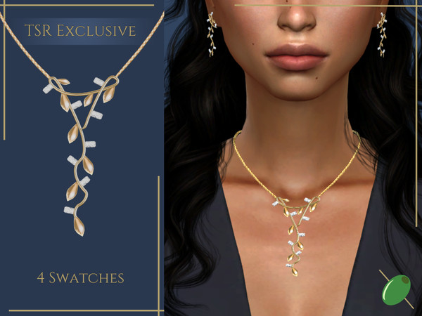 Sims 4 — Vanessa Necklace by Pitted0live — Olive vine inspired long necklace Custom catalog image